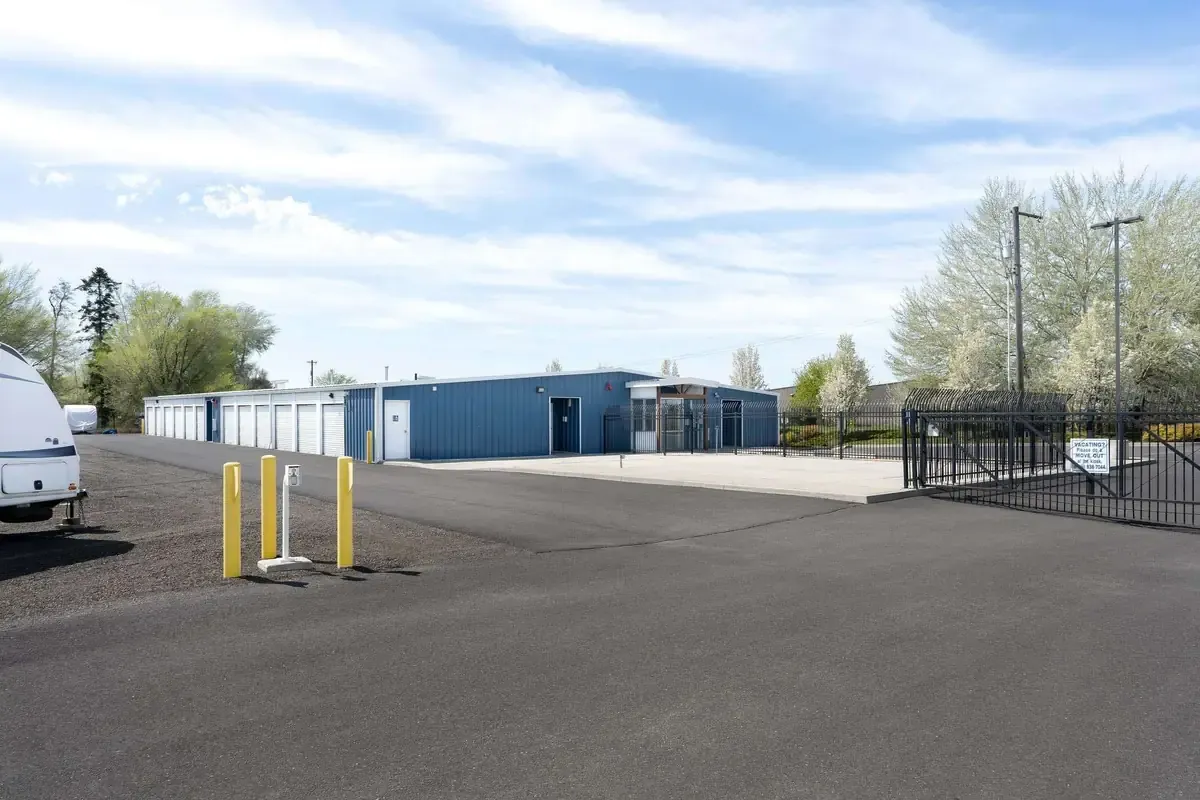 Paved parking lot at storage facility